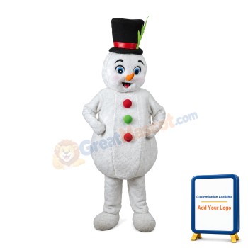 Soft Cartoon Snowman With Bowler Hat Mascot Costume