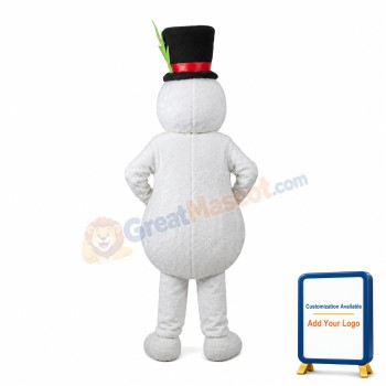 Soft Cartoon Snowman With Bowler Hat Mascot Costume