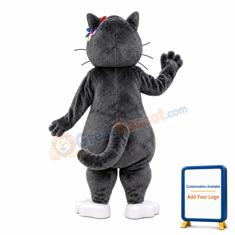 Grey Rabbit With Colorful Flower On Head Mascot Costume