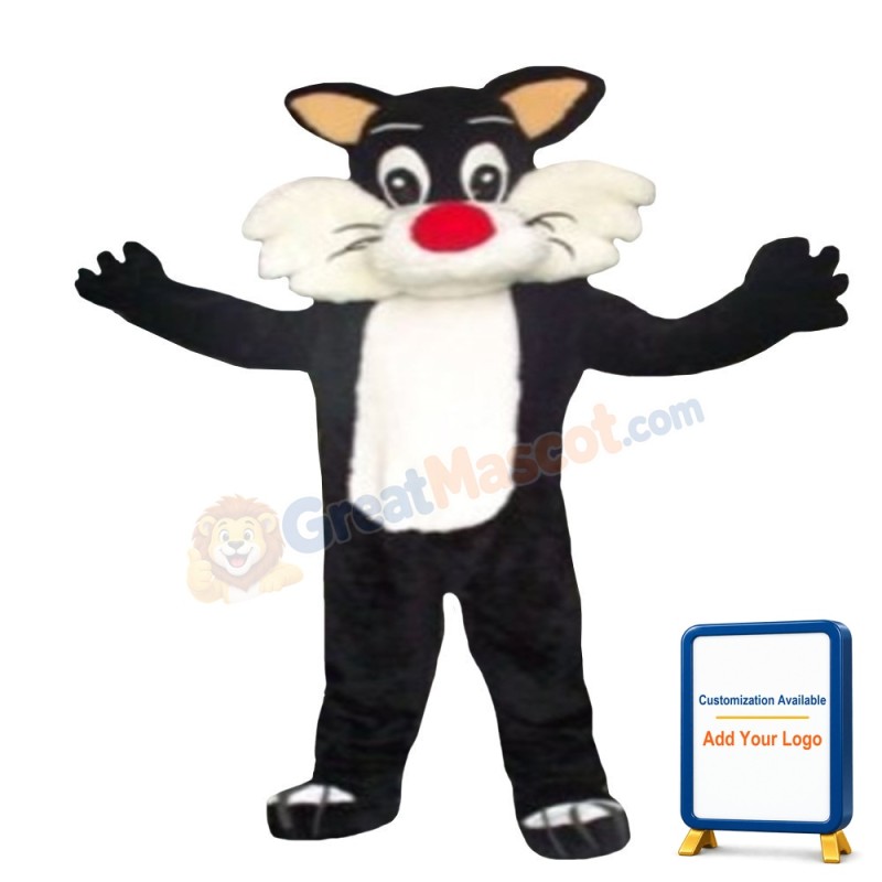 Adult Lively Black & White Cat Mascot Costume