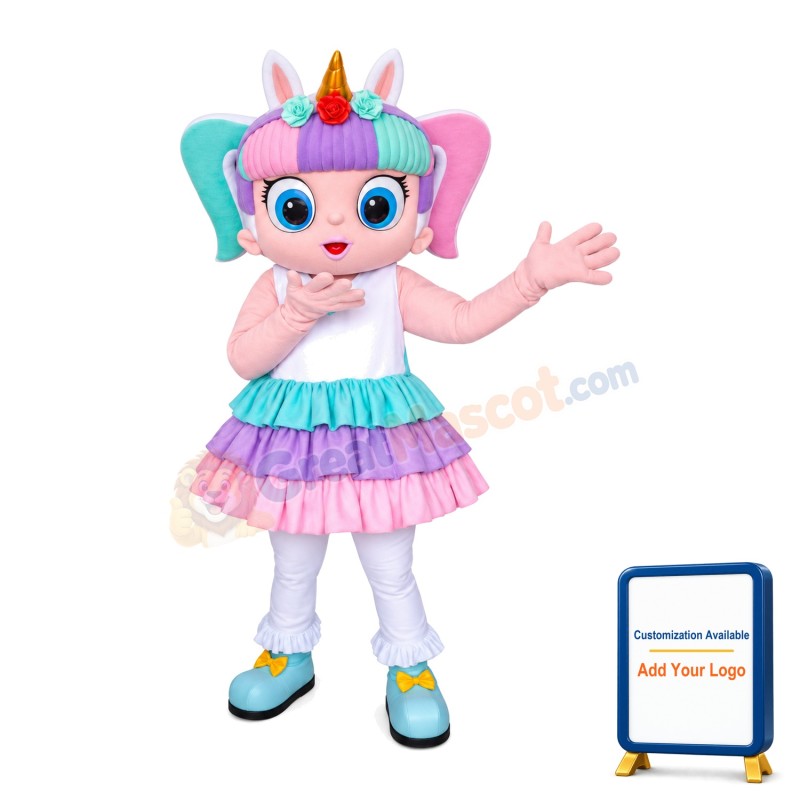 Lovely Blue Eyes Girl With Two Ponytails Mascot Costume