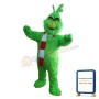 Long Fur Green Monster With Scarf Mascot Costume