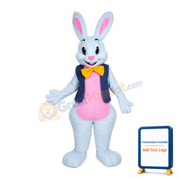 Gross White Rabbit With Orange Tie Mascot Costume