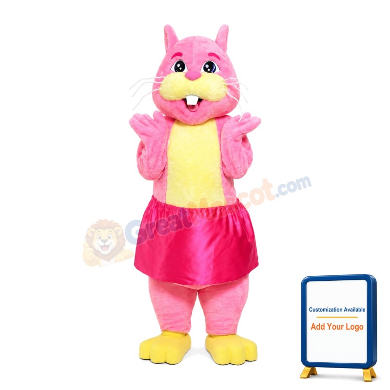 Pink & Yellow Squirrel With Skirt Mascot Costume