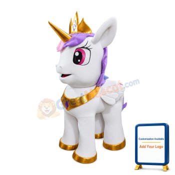 White Pony With Purple Mane And Gold Horn Mascot Costume