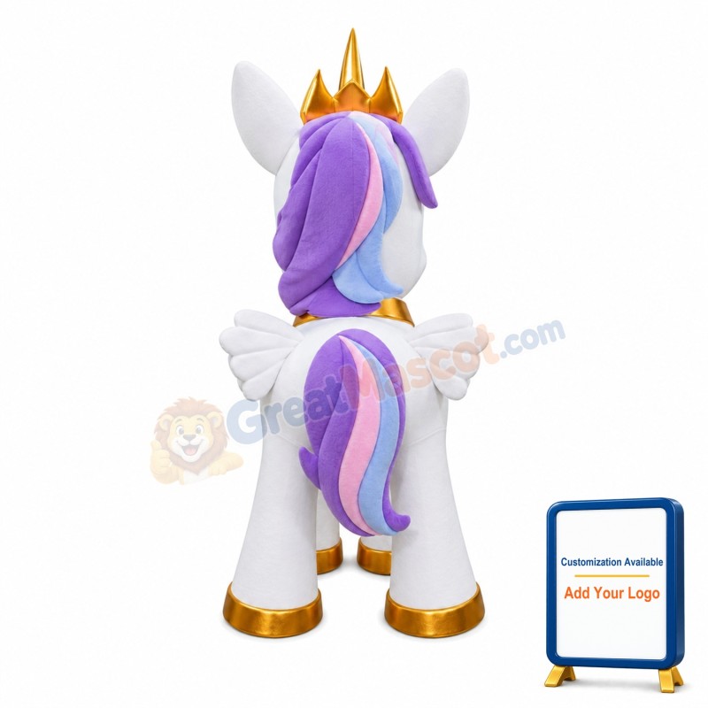 White Pony With Purple Mane And Gold Horn Mascot Costume