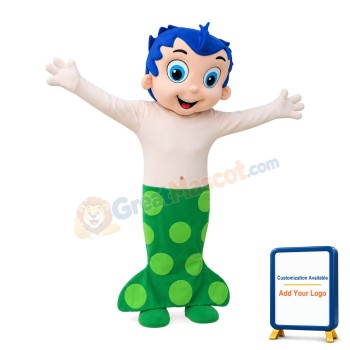 Blue Hair Little Mermaid With Green Fishtail Mascot Costume