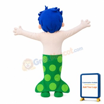 Blue Hair Little Mermaid With Green Fishtail Mascot Costume