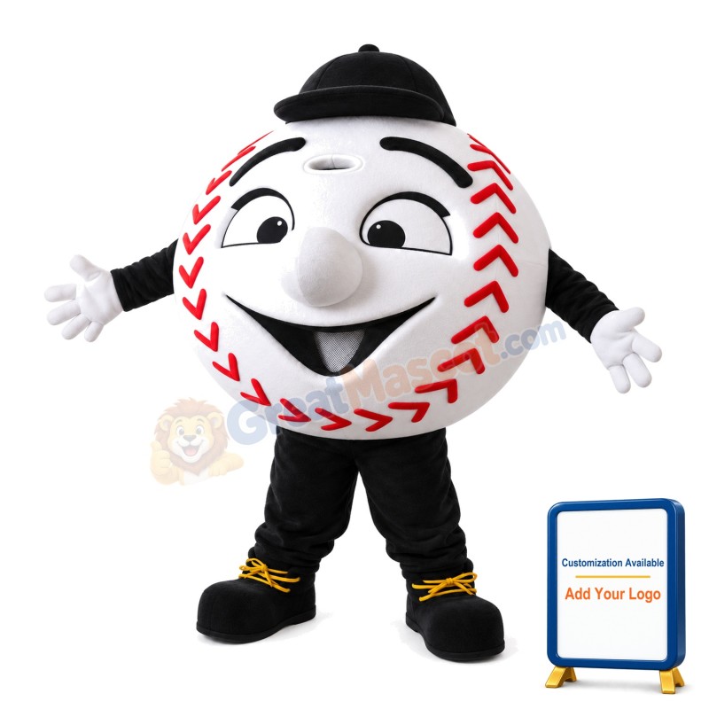 Cartoon Big Baseball With Cap Mascot Costume
