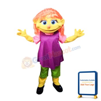 Orange Hair Girl With Purple Dress Mascot Costume