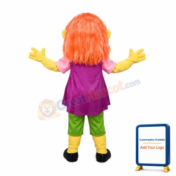 Orange Hair Girl With Purple Dress Mascot Costume