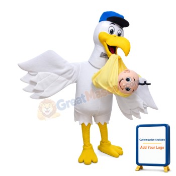 White Vulture Holding A Baby Mascot Costume