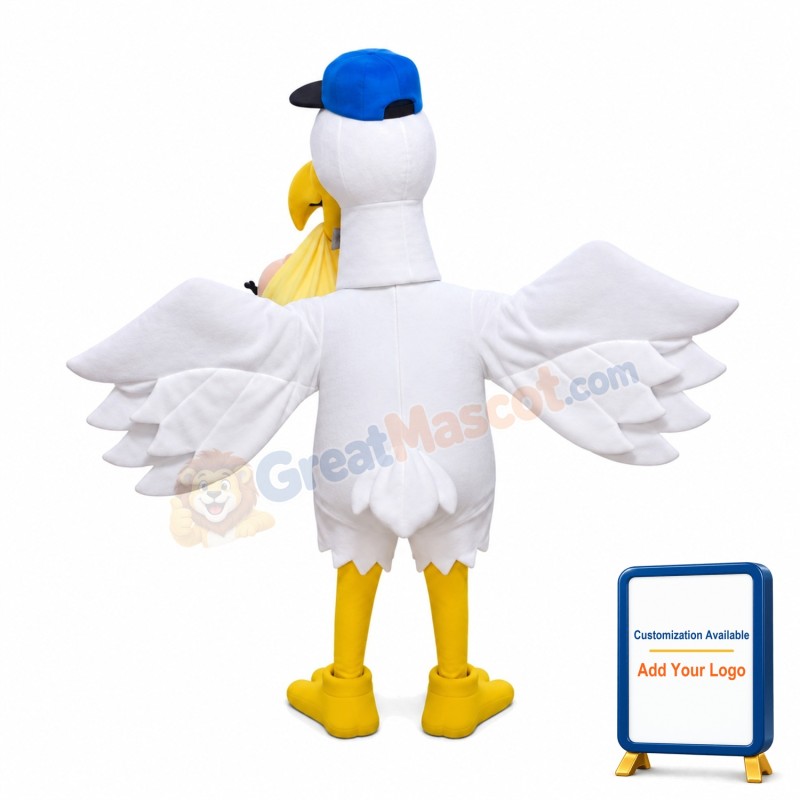 White Vulture Holding A Baby Mascot Costume