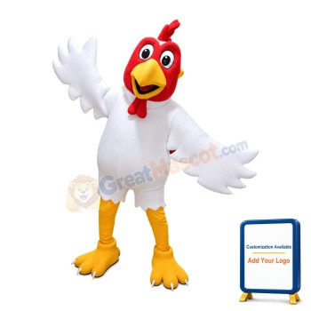 White Chicken With Red Cockscomb Mascot Costume