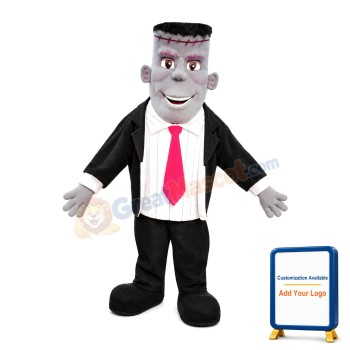 Square Face Man With Red Tie Mascot Costume