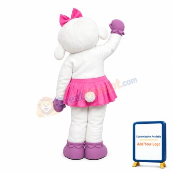 White Furry Sheep In Pink Skirt Mascot Costume
