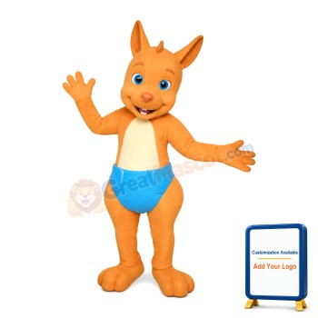 Super Cute Kangaroo Baby With Blue Underpant Mascot Costume