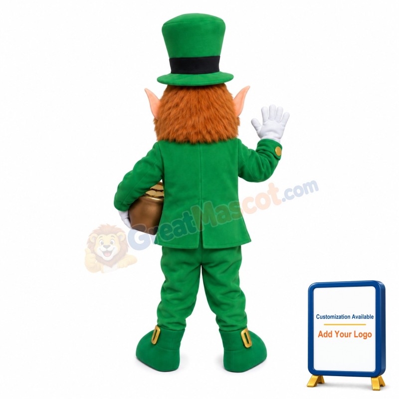 Bearded Green Elf Holding Money Box Mascot Costume