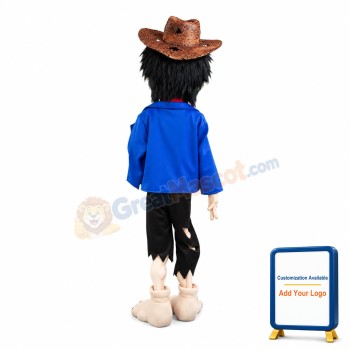 Scary Skeleton Wearing Blue Coat Mascot Costume