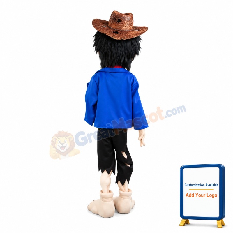 Scary Skeleton Wearing Blue Coat Mascot Costume