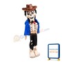 Scary Skeleton Wearing Blue Coat Mascot Costume