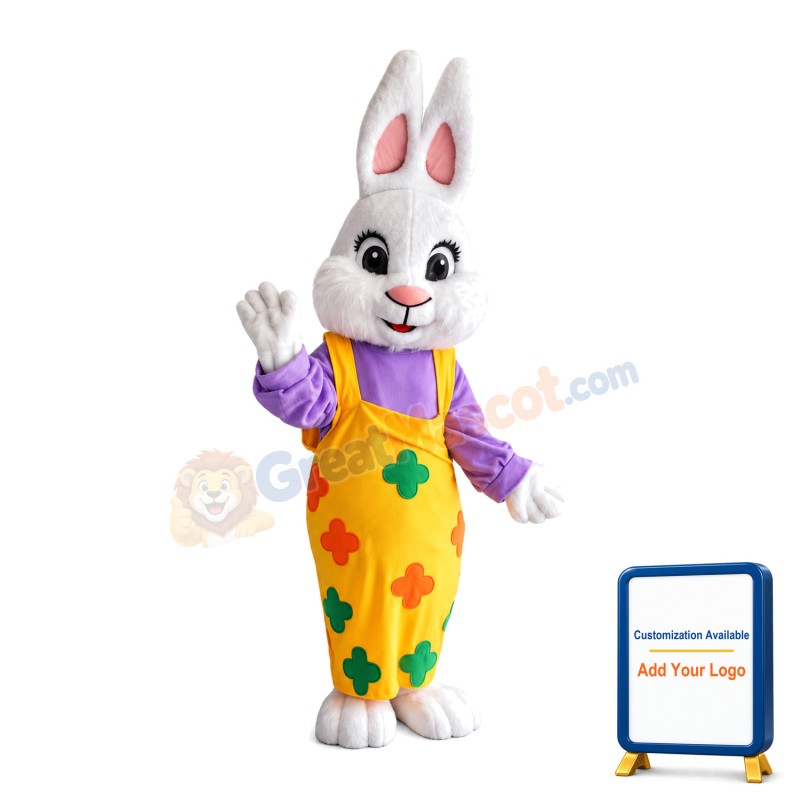 Well-behaved Rabbit With Yellow Flower Pants Mascot Costume