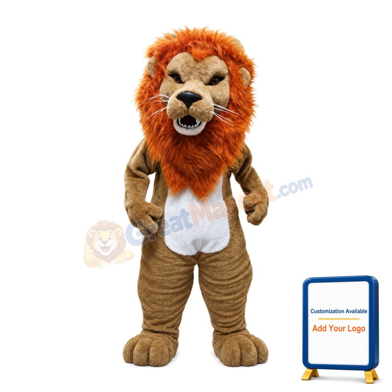 Roaring Lion With Brown Mane Mascot Costume
