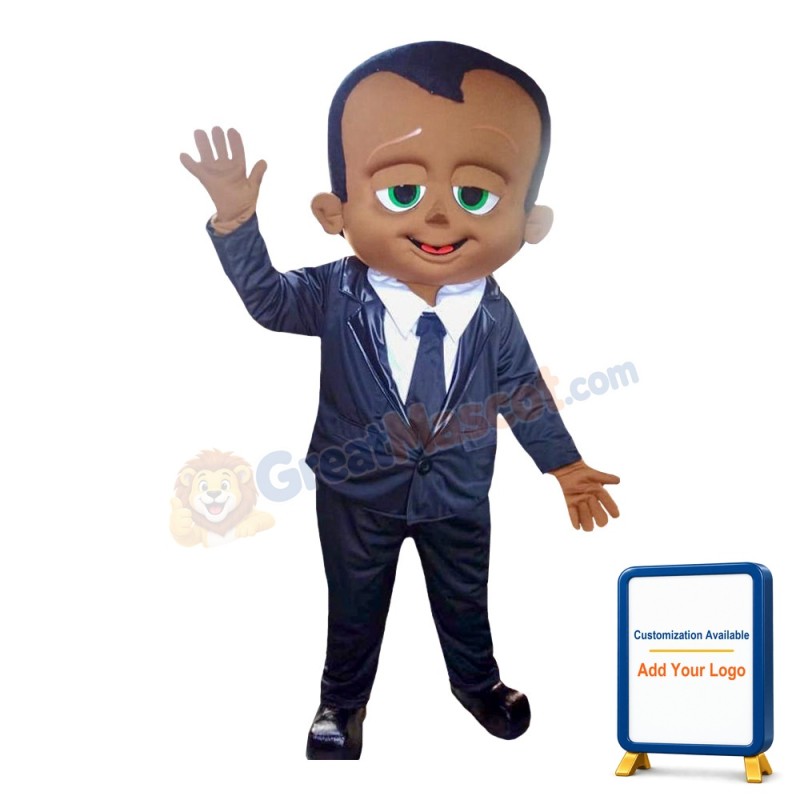 Black Little Boy With Suit Mascot Costume