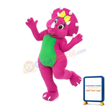 Rose Red Triceratops With Yellow Bow Mascot Costume