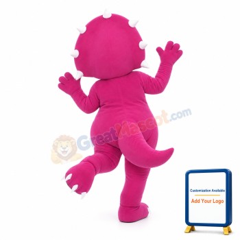 Rose Red Triceratops With Yellow Bow Mascot Costume