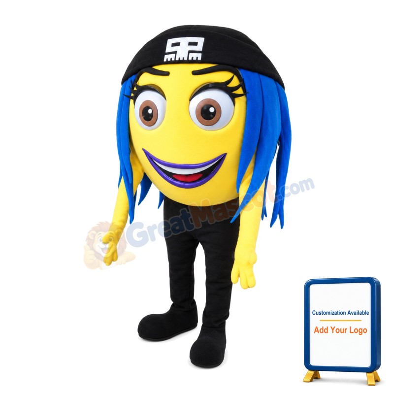 Yellow Ball With Blue Hair Mascot Costume