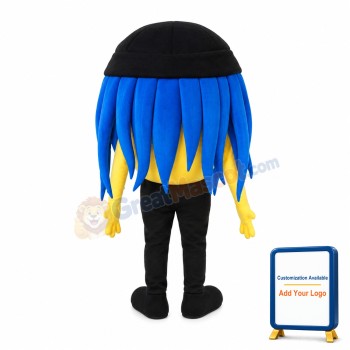 Yellow Ball With Blue Hair Mascot Costume