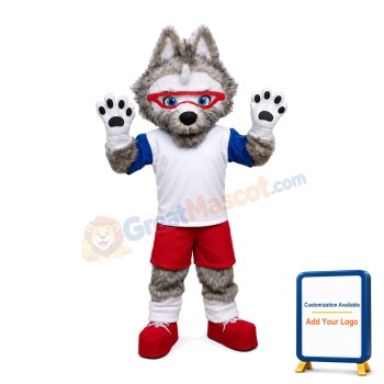 Grey Fox Wearing Jersey Mascot Costume