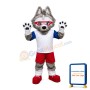 Grey Fox Wearing Jersey Mascot Costume