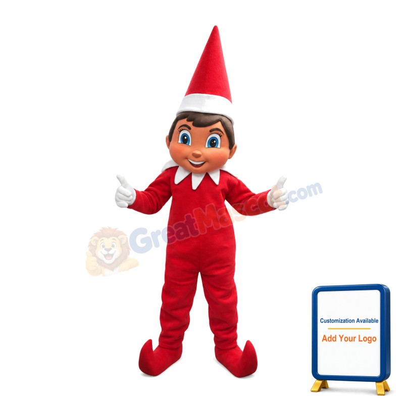 Red Little Boy With Christmas Cap Mascot Costume