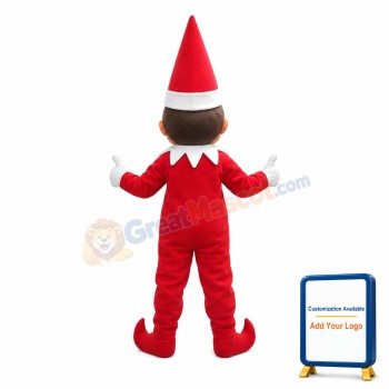 Red Little Boy With Christmas Cap Mascot Costume