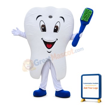 White Baby Teeth Holding Brush Mascot Costume