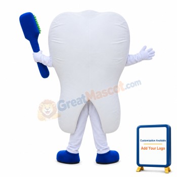 White Baby Teeth Holding Brush Mascot Costume
