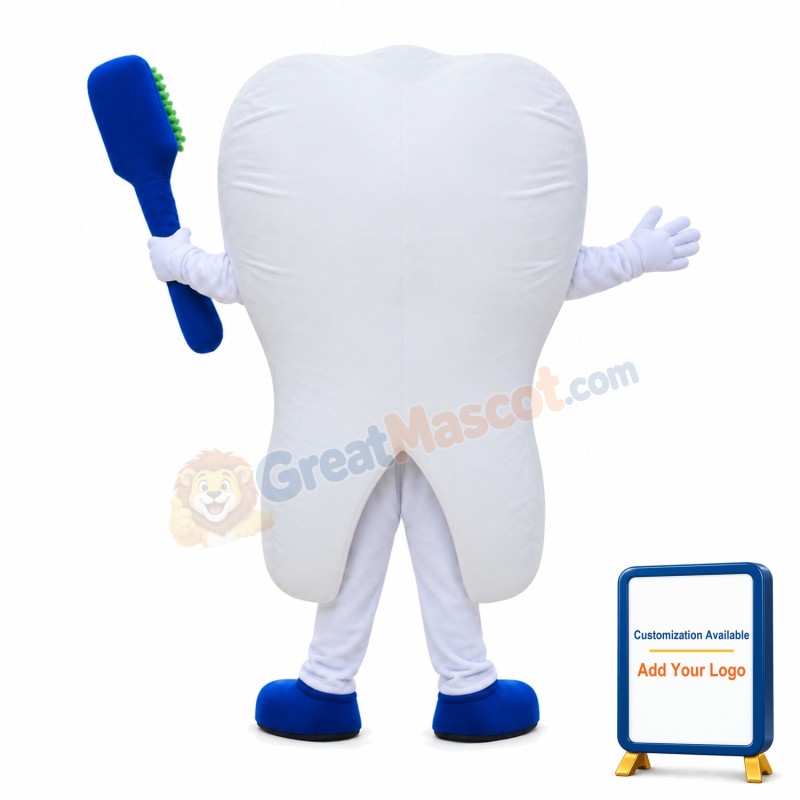 White Baby Teeth Holding Brush Mascot Costume