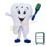 White Baby Teeth Holding Brush Mascot Costume