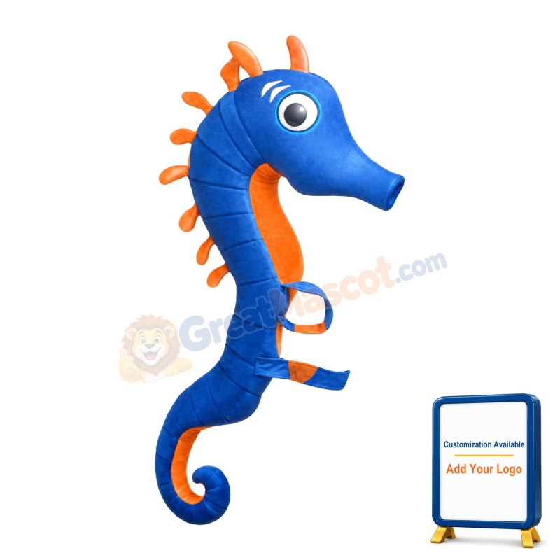 Cartoon Blue Seahorse Mascot Costume