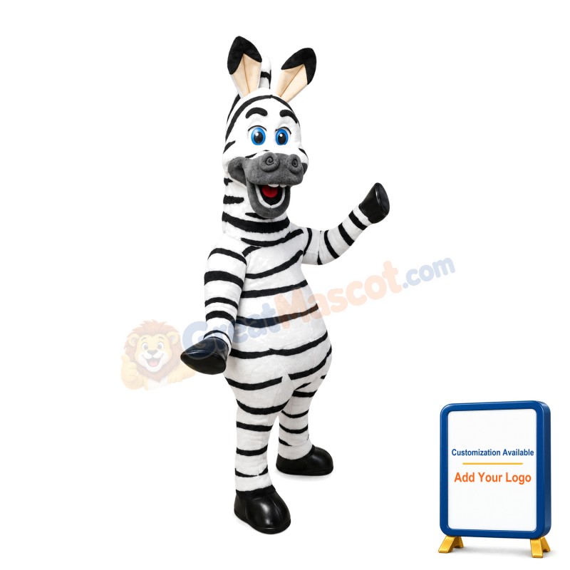 Standing Zebra With Open Mouth Mascot Costume