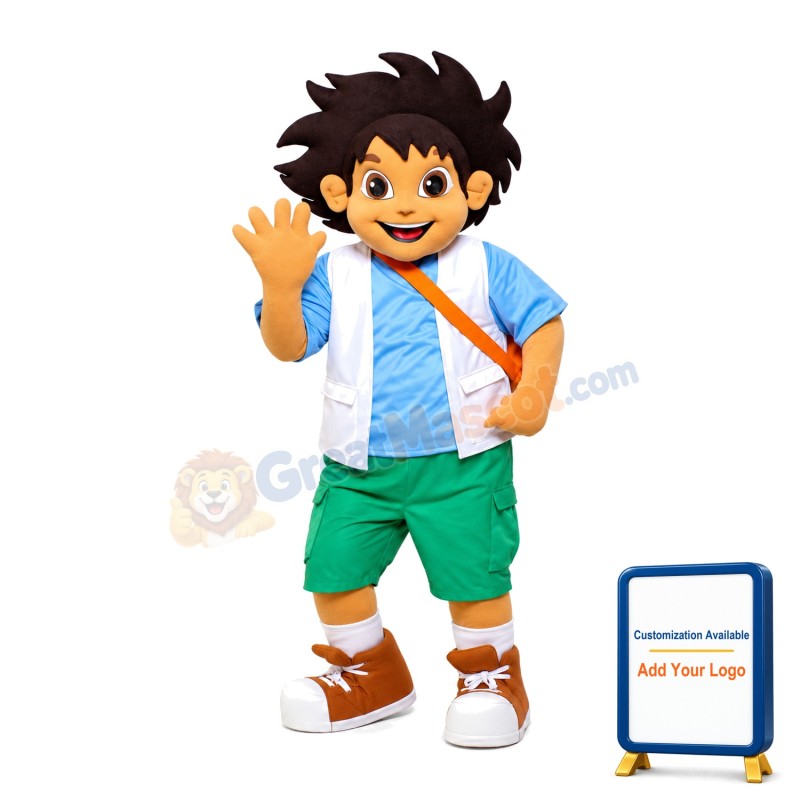 Young Little Boy Carrying Shoulder Bag Mascot Costume