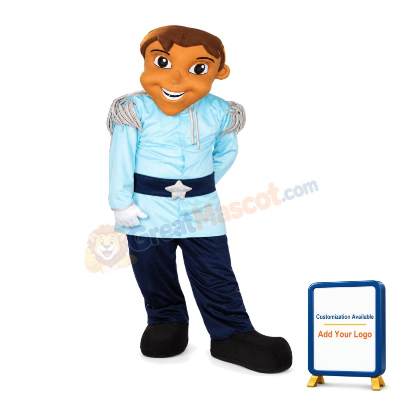 Tall Handsome Prince With Blue Set Mascot Costume
