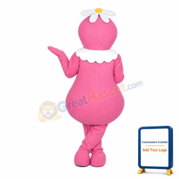 Round Body Pink Doll With Flower On Head Mascot Costume