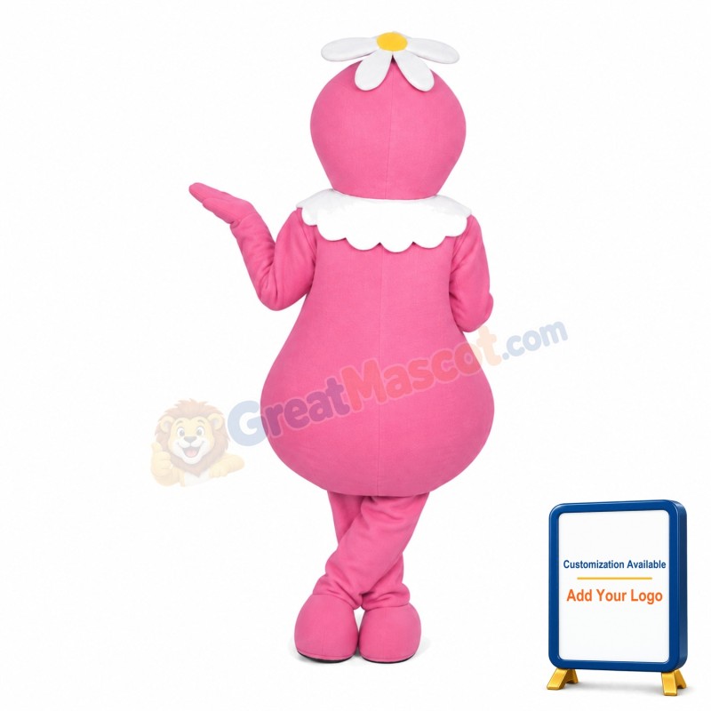 Round Body Pink Doll With Flower On Head Mascot Costume