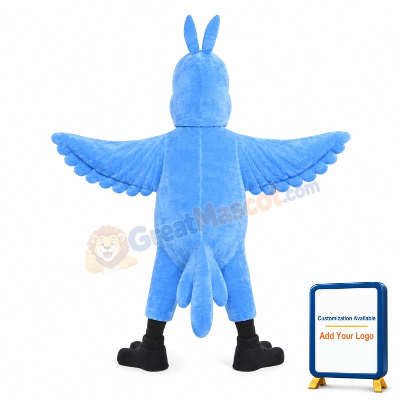 Blue Furry Bird With Black Beak Mascot Costume