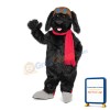 Black Long Fur Dog With Red Scarf Mascot Costume