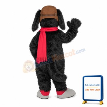 Black Long Fur Dog With Red Scarf Mascot Costume