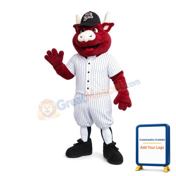 Strong Red Brown Athlete Bull Mascot Costume
